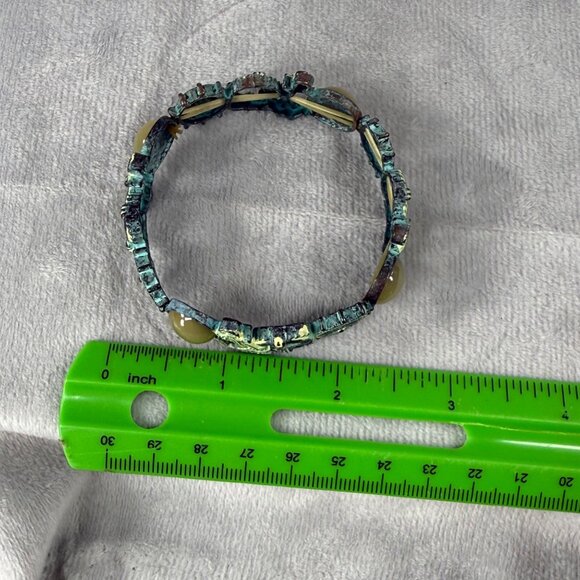 Nautical-Themed Stretch Bracelet Aged Patina Finish Tan Green Accents Distressed - Picture 10 of 16
